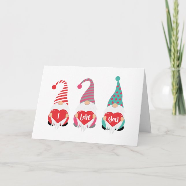 Gnomes I Love You Personalised Valentine's Day Holiday Card (Front)