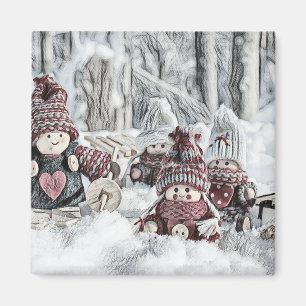 Gnomes in a Winter Scenery Magnet