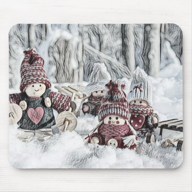 Gnomes in a Winter Scenery Mouse Pad (Front)