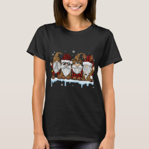 Gnomes In Leopard Printed Buffalo Plaid Gnome Chri T-Shirt