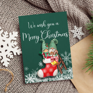 Gnomes in Stocking Christmas Greeting Card