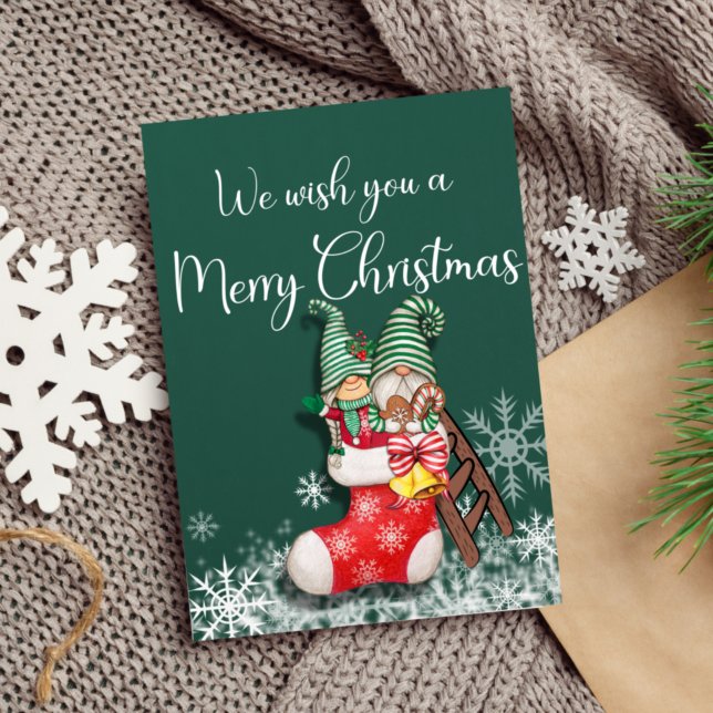 Gnomes in Stocking Christmas Greeting Card (Creator Uploaded)