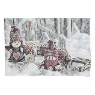 Gnomes in the snow drawing pillowcase