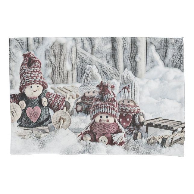 Gnomes in the snow drawing  pillowcase (Front)