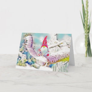 Gnomes in the snow watercolor painting card