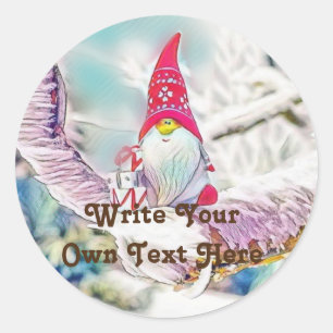 Gnomes in the snow watercolor painting  classic round sticker