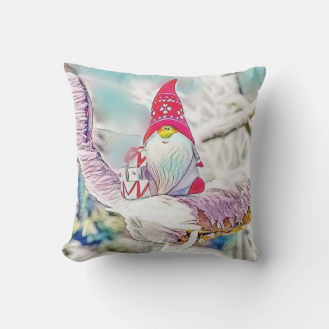 Gnomes in the snow watercolor painting  cushion (Front)