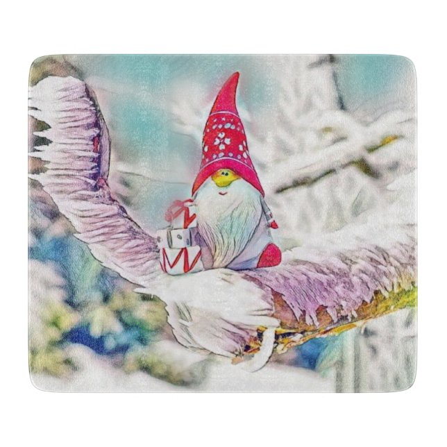 Gnomes in the snow watercolor painting  cutting board (Front)