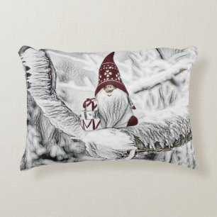 Gnomes in the snow watercolor painting decorative cushion