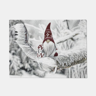 Gnomes in the snow watercolor painting  doormat