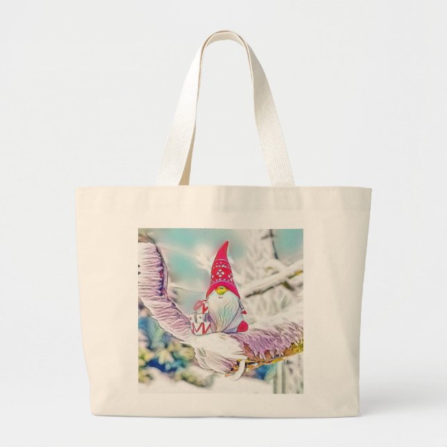 Gnomes in the snow watercolor painting  large tote bag (Front)