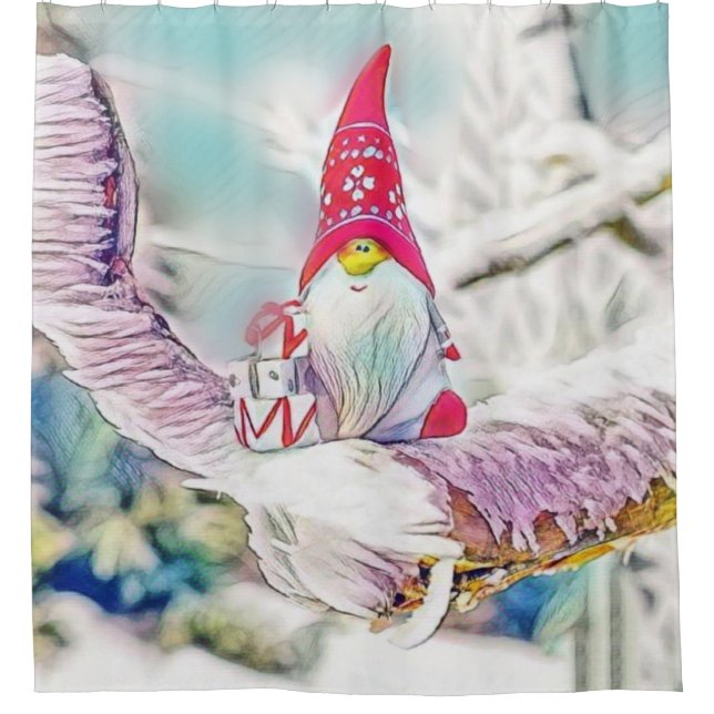 Gnomes in the snow watercolor painting  shower curtain (Front)