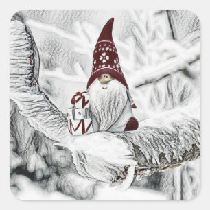 Gnomes in the snow watercolor painting  square sticker