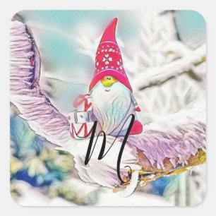 Gnomes in the snow watercolor painting square sticker