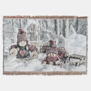 Gnomes in the snow watercolor painting  throw blanket