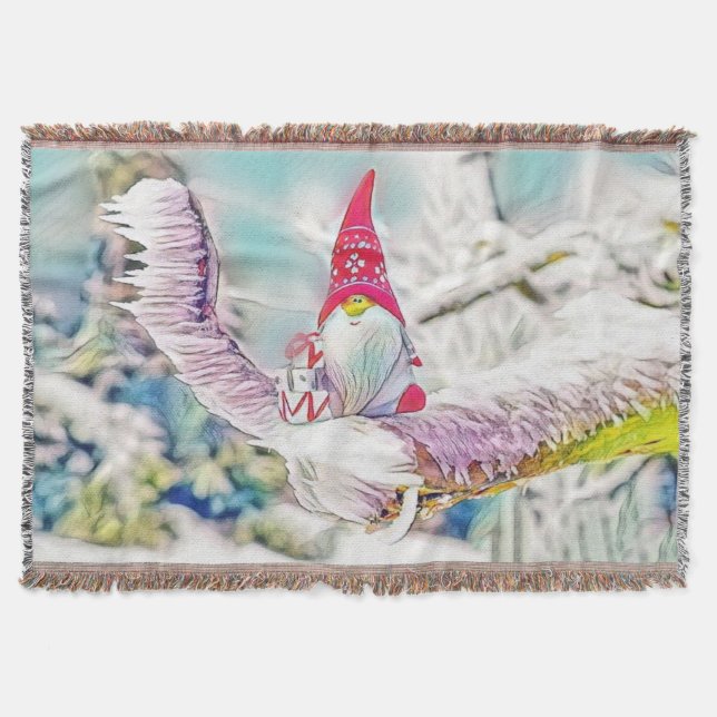 Gnomes in the snow watercolor painting  throw blanket (Front)