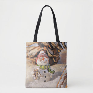 Gnomes in the snow watercolor painting tote bag