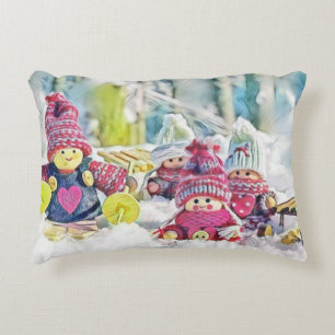 Gnomes in the snow watercolor painting vintage decorative cushion