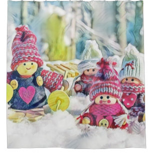 Gnomes in the snow watercolor painting vintage shower curtain