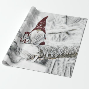 Gnomes in the snow watercolor painting wrapping paper