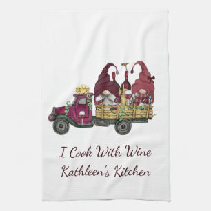 Gnomes in Wine Truck I Cook With Wine  Tea Towel