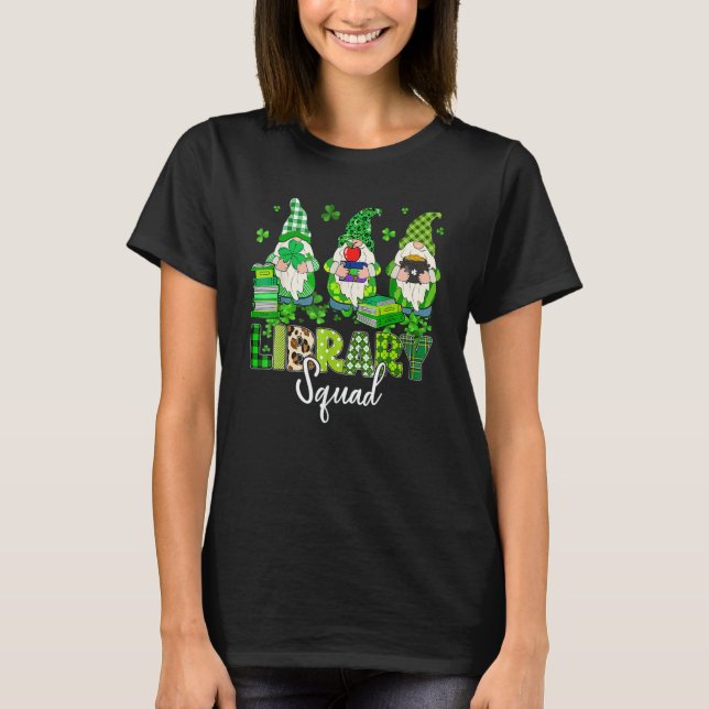 Gnomes Leopard Shamrock Library Squad St Patricks  T-Shirt (Front)