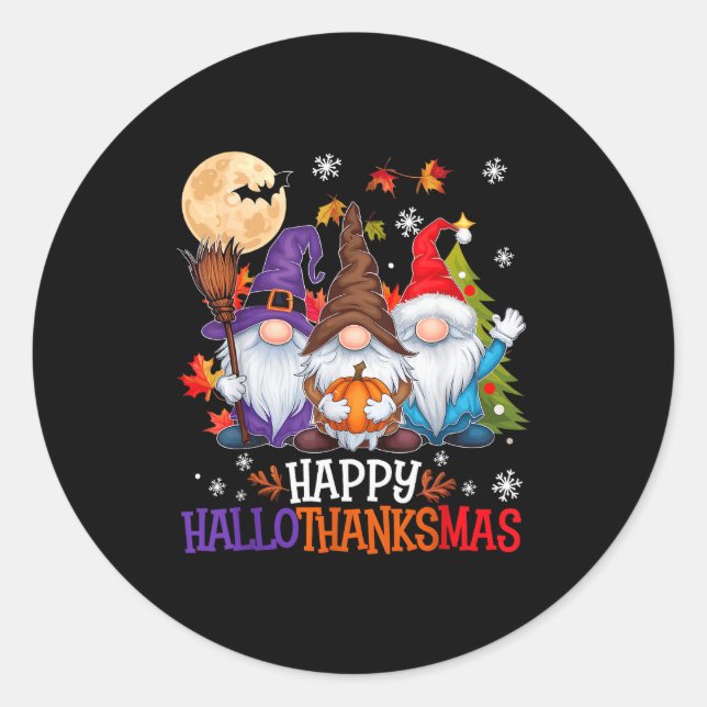 Gnomes Lover Halloween Merry Christmas Happy Hallo Classic Round Sticker (Front)