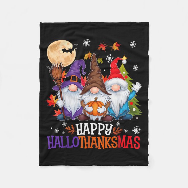 Gnomes Lover Halloween Merry Christmas Happy Hallo Fleece Blanket (Front)