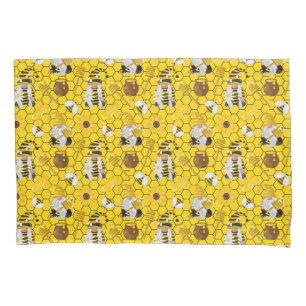 Gnomes Making Honey Yellow Floral Honey Bees Pillowcase