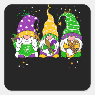Gnomes Mardi Gras Gnome Fleur De Lis Fat Tuesday Square Sticker