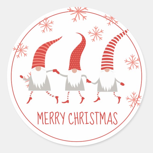 Gnomes Merry Christmas Classic Round Sticker (Front)