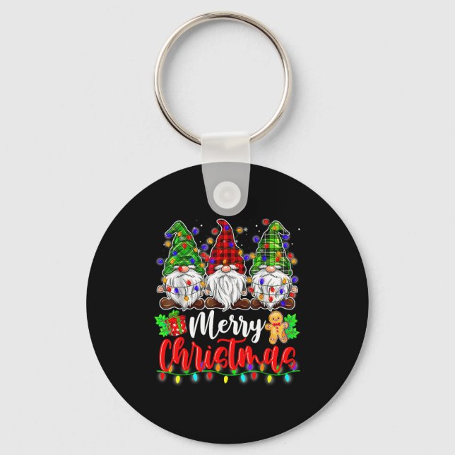 Gnomes Merry Christmas Light Gnome Xmas  Key Ring (Front)