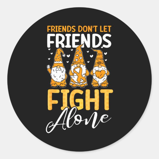 Gnomes Multiple Sclerosis Awareness Support Orange Classic Round Sticker (Front)