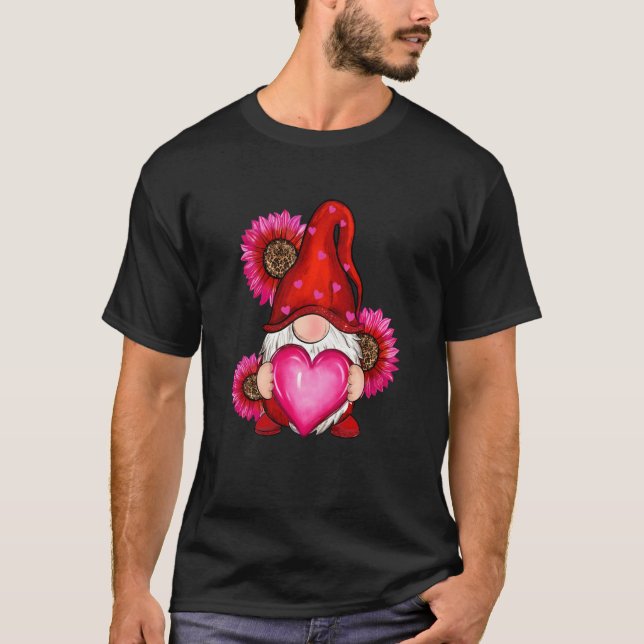 Gnomes Nurse Holding Hearts Stethoscope Cute Valen T-Shirt (Front)