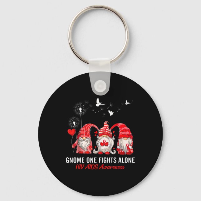 Gnomes One Fights Alone Hiv Aids Awareness  Key Ring (Front)