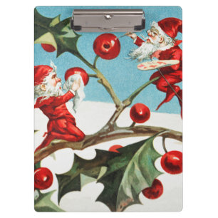 Gnomes painting holly berries in the snow clipboard