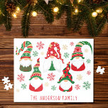 Gnomes Personalised Christmas Jigsaw Puzzle<br><div class="desc">Personalised fun Christmas puzzle featuring five cute funny Scandinavian-style gnomes with a seasonal red and green hats surrounded by red,  green and gold snowflakes. You can easily personalise with a name at the bottom.</div>