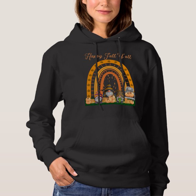 Gnomes Pumpkin Happy Fall Y'all Autumn Rainbow Tru Hoodie (Front)