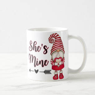 Gnomes Red Banner Love, valentine coffee mug 