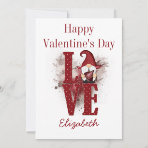 Gnomes Red Love Cute Personalise Valentine's day Holiday Card