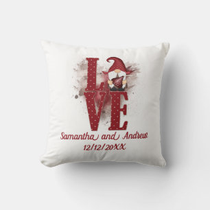 Gnomes Red Love Cute Wedding Date Valentine's day  Cushion