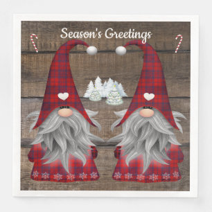 Gnomes Red Plaid Christmas Candy Canes Rustic Napkin