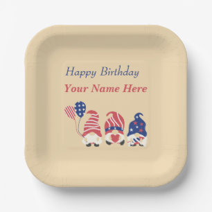 Gnomes Red, White, And Blue  Paper Plate