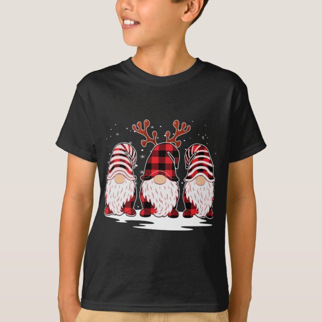 Gnomes Reindeer Christmas Buffalo Plaid Xmas Famil T-Shirt (Front)