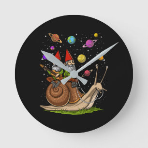 Gnomes Riding Snail Round Clock