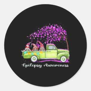 Gnomes Riding Truck Epilepsy Awareness  Classic Round Sticker