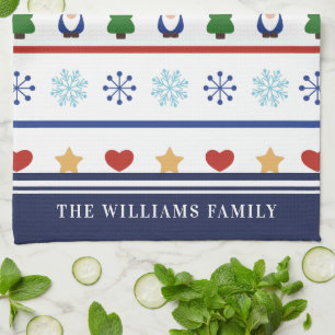 Gnomes & Snowflakes Christmas Pattern - Name Tea Towel