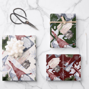 Gnomes Snowflakes Festive Nordic Christmas Pattern Wrapping Paper Sheet
