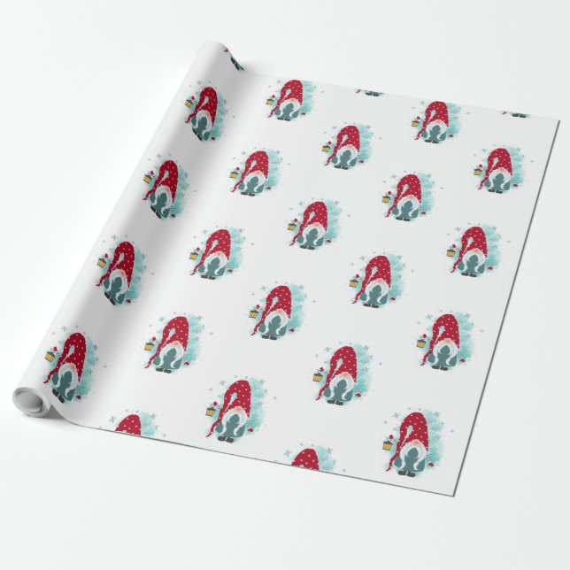 Gnomes Snowflakes Merry Christmas Wrapping Paper (Unrolled)