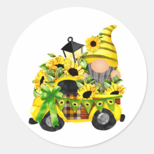 Gnomes Sunflower Truck Classic Round Sticker